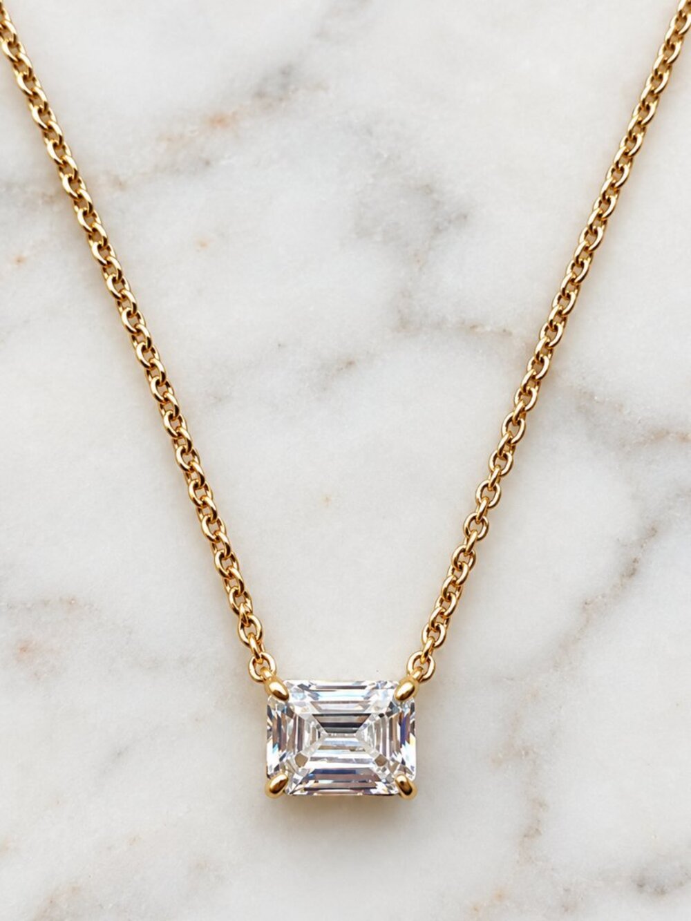 NWT Lauren Ralph Lauren Gold Tone Emerald Cut CZ Necklace